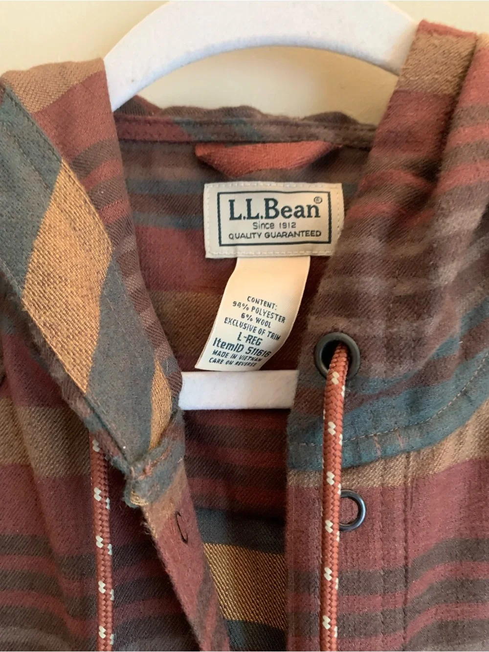 L.L. Bean Men's Striped Hooded Pullover Jacket Size Large Wool Hoodie Coat